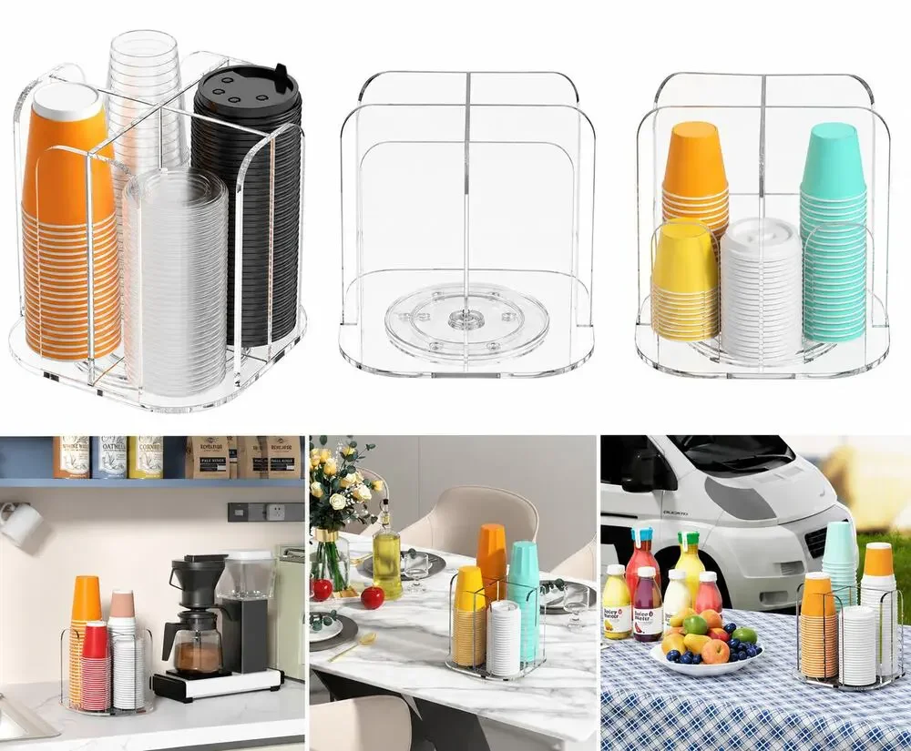 Non-Rotating 4-Compartment Acrylic Cup & Lid Organizer